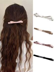 4pcs Girls' Minimalist Elegant Black Bowknot Spring Clip Side Bangs Hair Clips Set, Suitable For Daily Use - Multicolor - View 5