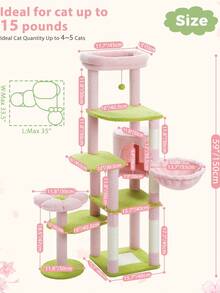 PAWZ Road 59" Cat Tree, Tall Cat Tree For Large Cat, Multi-Level Cat Tower With 3 Removable Pompom Sticks, Cat Tree For Indoor Cats, Cat Condo With Large Hammock, Scratching Post, And 2 Perches, Pink - Hồng - Xem 5