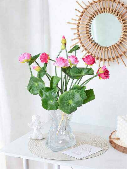2Pcs Artificial Lotus, Fake Lotus, Simulated Water Lily, Fake Flower, Home And Hotel Fish Tank Decoration, Exquisite Simulated Flowers, Realistic Green Leaves Suitable For Indoor And Outdoor Parties, Gardens, Living Rooms, Dining Tables, Office Decoration, Hotel Desktop Decoration, Excluding Pots