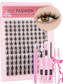120pcs Cluster Lashes Kit, Manga Cluster Eyelashes Kit, Natural Lash Clusters Kit, Wispy Individual Eyelashes, Spiky Fairy Eyelash Clusters With Spikes, Invisible Clear Band, DIY At Home, 10-14MM - Multicolor - View 2