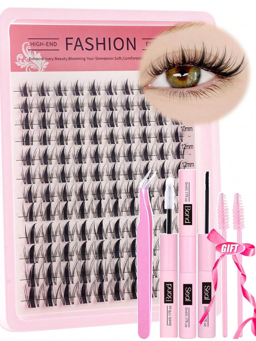 120pcs Cluster Lashes Kit, Manga Cluster Eyelashes Kit, Natural Lash Clusters Kit, Wispy Individual Eyelashes, Spiky Fairy Eyelash Clusters With Spikes, Invisible Clear Band, DIY At Home, 10-14MM