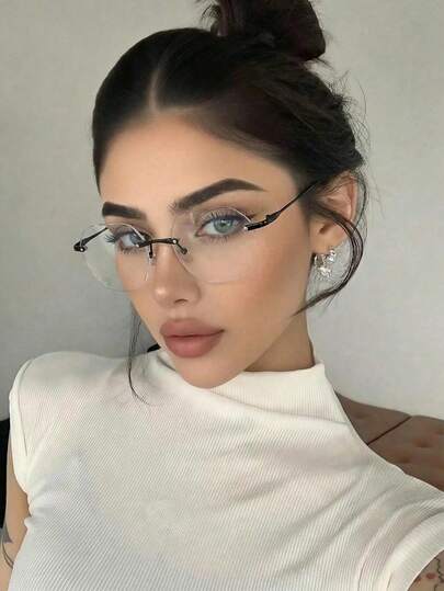 1Pair Rimless Square Elegant Work Fashion Top Choice Soft & Seductive Glasses For Women, Computer Eyewear