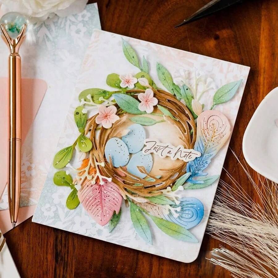 Bird Nest & Egg Metal Cutting Dies, Card Making Set, Embossing Paper, Die Cutting Set, Scrapbooking Template, Machine Template - Silver - View 1