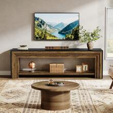 LITTLE TREE 70" TV Stand For 65/70/75-Inch TVs, Farmhouse Long Entertainment Center With Open Storage Shelves, Low Media Console, Wooden Television Stand For Living Room, Bedroom, Rustic Brown & Black - Rustic Brown & Black - 查看 7