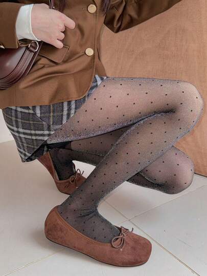 1pair Women Summer Thin Polka Dot Sheer Stockings, Cute & Playful Pearl Glossy Pantyhose, Fashion Bodycon Slim Fit Hosiery