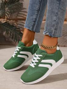 scarpi sportivi di moda verdi per donne taglia comoda, scarpe scolastiche per studenti, scarpe sportive casual comode con lacci e blocchi di colore, scarpe da ginnastica per donne - Verde - Visualizzare 3