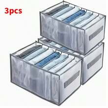 Set Of 3 High-Quality Fabric Storage Boxes For Wardrobes - Featuring Handles, Foldable Drawer Organizers, Transparent Mesh Design, Space-Saving Clothing Storage System, Suitable For Shirts, Pants, Underwear, Socks - Lightweight And Easy To Use - Multicolor - View 7
