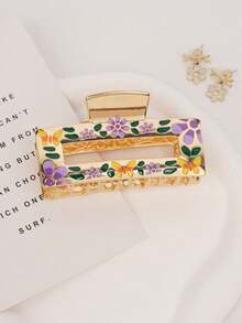 1个欧美新款粉色花朵锌合金方形发夹，适合旅行和日常佩戴，清新甜美。 - 彩色 - 查看 7