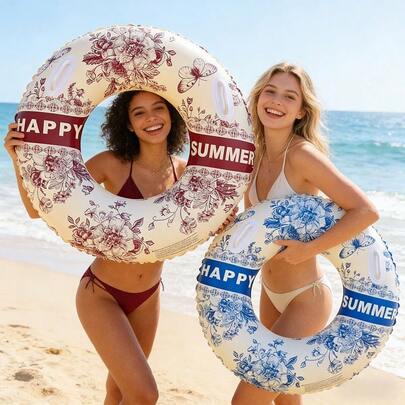 1 个纯 PVC 材质带把手的游泳圈，加厚设计，适合成人使用，可充气，便携式设计使其成为沙滩/泳池派对、水上休闲和夏季休闲的完美选择！