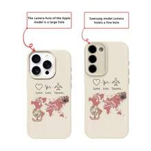 1pc TPU Material Pink Travel & Life Pattern Phone Case Compatible With IPhone 17 Pro Max/17/16 Pro Max/15/13/12/11, S20 FE/A15/S24/A55, Note 11/12/13 Pro, Full Coverage Anti-Drop Soft Protective Phone Cover - White - View 7