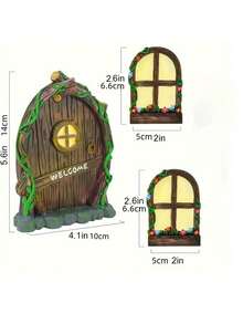 3pcs Vintage Wooden Mini Doors & Windows, Outdoor Garden Fairy Tale Decor, Small Tree Courtyard Doors & Windows, Colorful Glow-In-The-Dark Lights, Thoughtful Gift - One Size - View 7