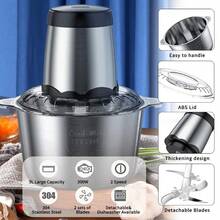 2L Electric Meat Grinder, Multi-Functional Food Processor, Complementary Food Machine, Household Small Stainless Steel Meat Grinder , Home Appliances Kitchen House Essentials Food Procesor Juicer Machine Quick Delivery - 查看 9