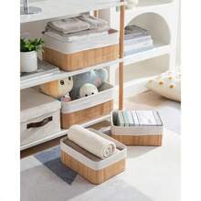 AURA DECO - Confortime conjunto de 3 cestos de arrumação em bambu natural, cestos organizadores decorativos, 2 tamanhos disponíveis (27/23,5/20 cm ou 32/28/24,5 cm) - bambu - Ver 4