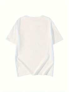Camiseta de manga corta con estampado de letras, top informal de cuello redondo para primavera y verano, ropa de mujer. - Blanco - Ver 2