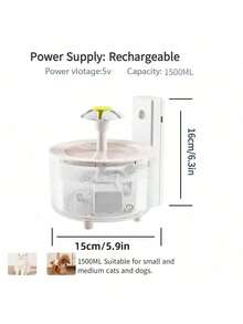 1个1500毫升可充电感应宠物饮水机，内置出水感应器、自动过滤、静音运行，适用于小型/中型猫狗，不含适配器 - 彩色 - 查看 12