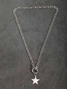 时尚银链项链，粗链项链，星形吊坠项链，粗链颈链，波西米亚风项链，男女皆宜的珠宝礼物 - star - 查看 4