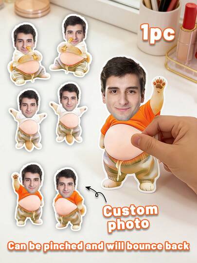 1pc Custom Photo Pet Squishy Belly Sticker , Personalized Pinch & Bounce Back Funny Face Decal, Custom Decompression Squishy Stickers,Soft Belly,3D, Soft And Squishy,Unique Gift For Pet Lovers Dog Cat Owners,Applicable To Laptop, Water Bottle & Car Decor,Refrigerator