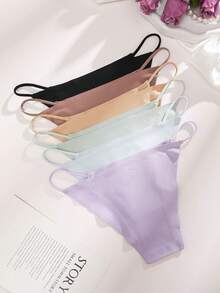 FINETOO 6pcs Women's Seamless Sexy Thong Panties, Ice Cream Color, Summer - Multicolor - View 4