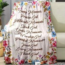 1pc Christian Bible Verse Blanket - Soft Pink Flannel Prayer & Scripture Bedspread With Psalms, John 3:16 - All-Season Spiritual Gift For Women & Men, Baptism, Weddings, Church Events - Machine Washable Religious Bedding, Cozy Flannel Blanket - Multiple Sizes Available, Ultra Soft For Sofa/Bed, Winter Necessity - 如圖所示 - 查看 3