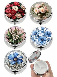 1pc 3-Compartment Pill Case, Multiple Floral Patterns, Ideal For Organizing Medication And Vitamins During Travel - View 10