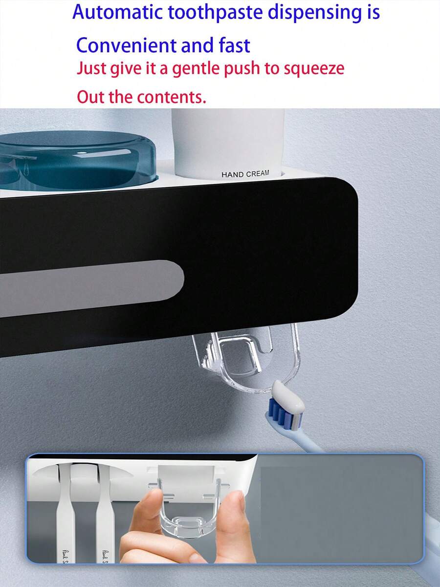 Wall-Mounted Toothbrush Sterilizer And Toothpaste Dispenser, Toothbrush Holder, Bathroom Accessories, Drill-Free Toothbrush Holder With Toothpaste Squeezer Dispenser Set