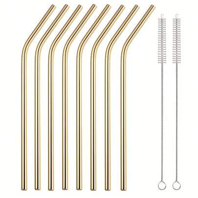 10 pièces Set de pailles en acier inoxydable avec brosse de nettoyage, convient pour les tasses de 20 oz, pailles réutilisables pour les tasses à café glacé et les canettes avec couvercles et pailles, idéal pour les fêtes, les restaurants, les hôtels, les vacances, les anniversaires, la plage, la rentrée scolaire, les accessoires de cuisine (21 cm)