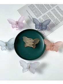 6个/套 女士塑料哑光蝴蝶小发夹，发爪 - 彩色 - 查看 2