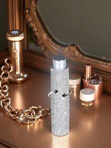 1 Perfume Spray Bottle, Diamond-Encrusted Perfume Spray Bottle, 10ml Perfume Bottle, Fully Diamond-Covered, Portable Perfume Atomizer, Storage Bottle, Bottom-Fill Design, Built-In Pump Head, Refillable Spray Bottle, Portable Cosmetic Bottle, Suitable For Home Goods, Travel Essentials, Birthday Gifts, New Year Presents, And Women's Fashion Accessories! - Silver - View 3