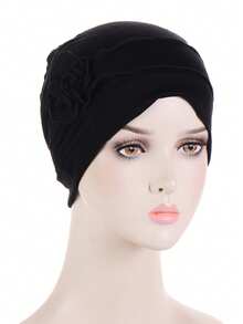 1件装化疗头巾帽针织帽头套头发罩女士睡眠帽化疗癌症帽带花朵图案 - 顏色 - 查看 17