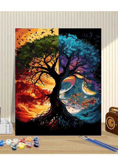 Bộ tranh sơn dầu kỹ thuật số dành cho người lớn chủ đề Cây Sự Sống Bốn Mùa, trang trí phòng khách và phòng ngủ, khơi nguồn sáng tạo. Không cần kinh nghiệm vẽ tranh để tạo ra một kiệt tác tuyệt đẹp, món quà lý tưởng cho các dịp lễ và sinh nhật, tác phẩm nghệ thuật nhiều lớp, tận hưởng quá trình sáng tạo.