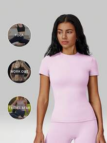 MFVIM Seamless Ribbed Knit Sports Tee - Baby Pink - View 6