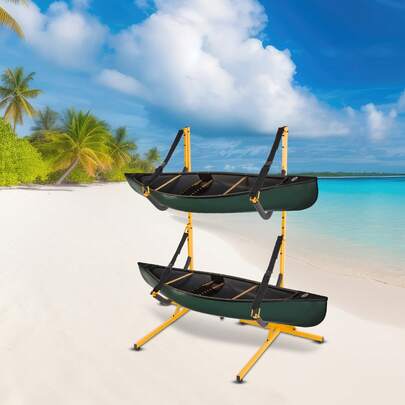 2 Tier Kayak Storage Rack Freestanding Kayak Stand Holder For Garage Canoe Paddleboard With Adjustable Straps Yellow
