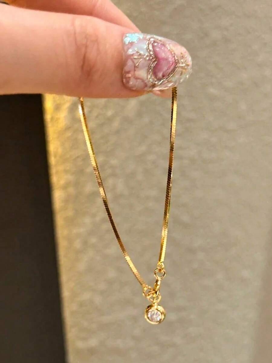 1pc 18K Gold Plated Stainless Steel Bubble Snake Bone Round Diamond Bracelet, Delicate Luxury Niche Design, Suitable For Daily Wear, 2026 New Arrival - Snake Bone Round Diamond Bracelet - View 1