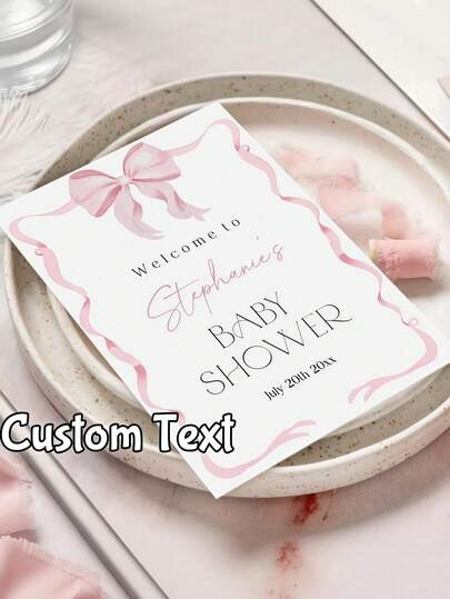 1/2/5/10/20/30/40/50pcs Customized Pink Bow Invitation Cards, Light Pink Party Invitation Cards, Personalized Text, Birthday Decoration, Flat Printing Material, Souvenirs, Customized Greeting Cards