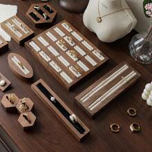 胡桃木黑色和米色戒指展示架，高端珠宝戒指展示架，珠宝店展示架，摄影道具 - 彩色 - 查看 3