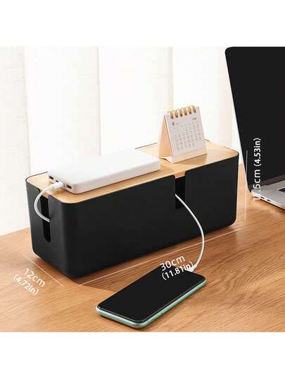 1pc/2pcs Cord Management Box, Beige/Grey Dorm Power Strip Organizer, Anti-Electric Shock Phone Tablet Cable Storage Box, Hot Selling Desktop Wire Tidy Box, 2 Color Options, Large Capacity Desktop Cable Organizer With Lid, Plastic Power Outlet Storage Box