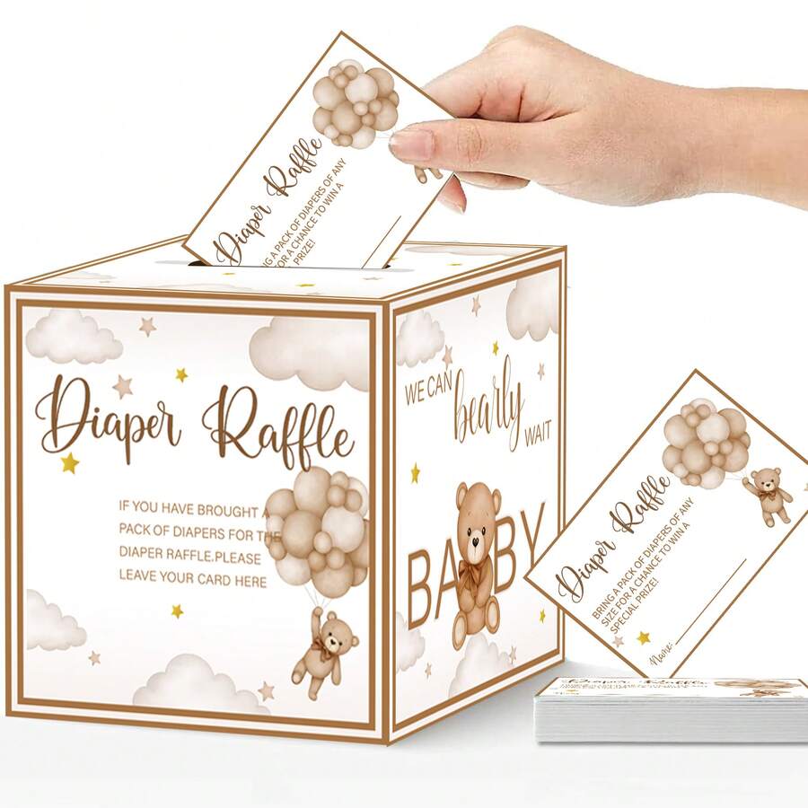 Teddy Bear Raffle Box Set, 50-Pack Party Game Cards With Box, Cute Celebration Table Activity For Shower, Welcome Or Surprise Event - View 1