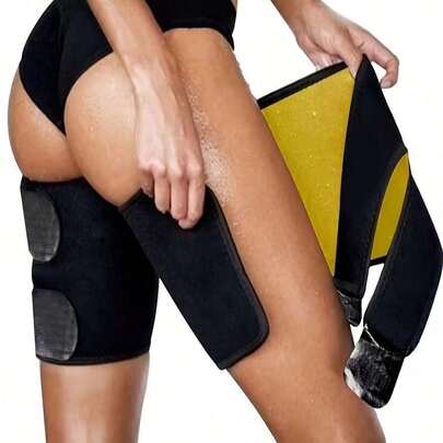 Manga/Envoltura de compresión para muslo de color negro y amarillo que da forma y absorbe la humedad para correr