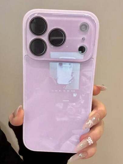 17 Pro Max, 16, 15, 14, 13, 12 ve 11 Pro Max için Lüks, Düz Renk, Parlak Cam Telefon Kılıfı, Koruyucu Lens, Düşmeye Karşı Koruma, Darbeye Dayanıklı, Sert Arka Kapak