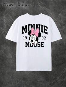Disney Womens Casual Cotton Short Sleeve Regular Minnie Mouse Print Round Neck T-Shirt - 白色 - 查看 3