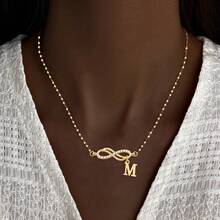 1pc Simple Classic Infinite Symbol Initial Pendant Golden Stainless Steel Lip Chain Necklace For Women - Yellow Gold - View 1
