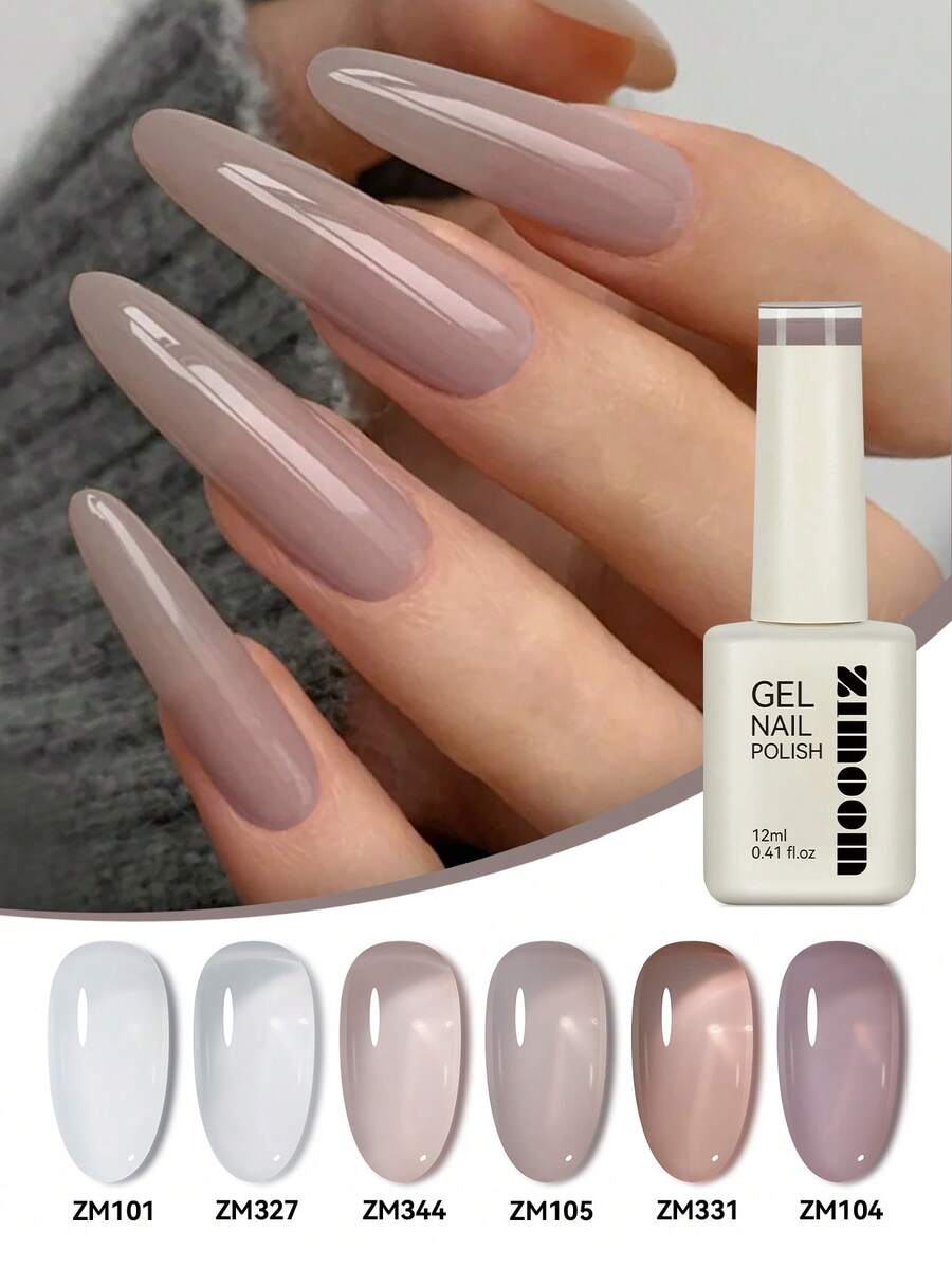 ZIMOOM 12毫升裸色及透亮色系果冻凝胶指甲油，半透明自然光泽美甲效果，可卸除，UV/LED灯固化，在家即可享受沙龙级美甲体验 - 彩色 - 查看 1