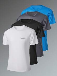 Men's T-Shirt, Fitness Quick-Dry Elastic Sportswear, Casual Exercise Solid Color Short Sleeve Top, Running - White - View 1