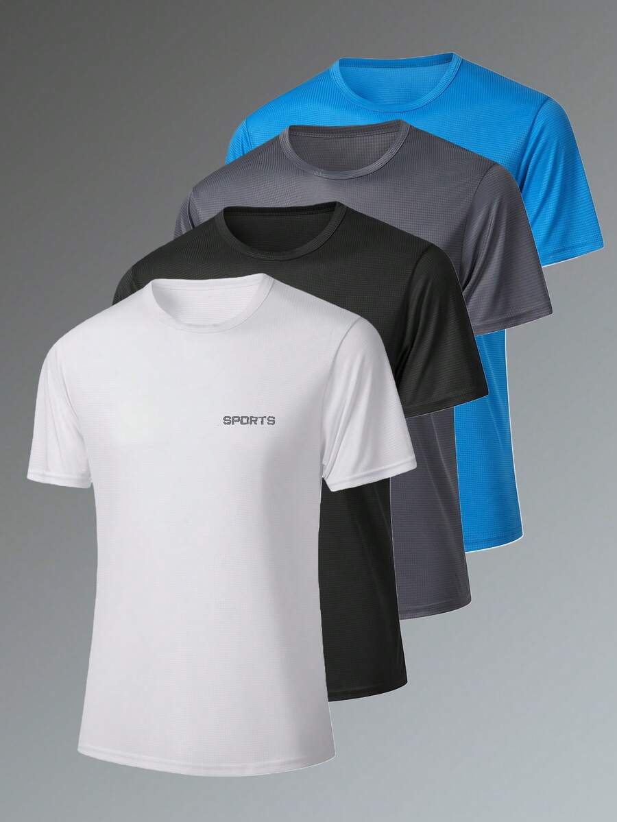 Men's T-Shirt, Fitness Quick-Dry Elastic Sportswear, Casual Exercise Solid Color Short Sleeve Top, Running - White - View 1