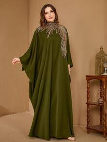 Đầm dạ hội dáng ôm thanh lịch bằng satin đính sequin cổ đứng tay cánh dơi dành cho nữ của SUPGIR - Màu xanh Ô liu - Xem 5