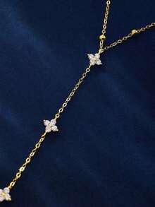SYMFNY 1pc 925 Silver Fashion Elegant Four-Leaf Clover Cubic Zirconia Finger Hand Chain Ring Bracelet, Suitable Women's Daily, Party, Holiday Wear - Yellow Gold - View 5