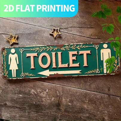 1pc 2D Flat Vintage "Restroom" Metal Sign - Retro Bathroom Wall Decor With "Restroom" Text, Iron Plaque, Suitable For Home, Farmhouse Or Porch - Pre-Drilled Holes For Easy Hanging, Unique Restroom Gift And Decoration