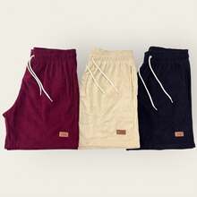 Kit 3 Bermuda Men's Mauricinho Textured Fabric Premium Shorts Casual Basic Gym Training - 紅色 - 查看 1