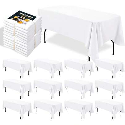TAIMASI 12 Pack White Rectangle Tablecloth 60 X 102 Inch, Cross Ribbon Packing Reusable Table Clothes For 6 Foot Tables, Wrinkle Resistant Polyester Fabric Table Cover For Wedding, Party, Banquet