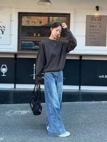 Stylish Loose High Waist Slimming Wide Leg Jeans For Women Casual - Blue - View 6